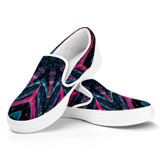 Dark Cloud Kaleidoscope Print White Slip On Shoes