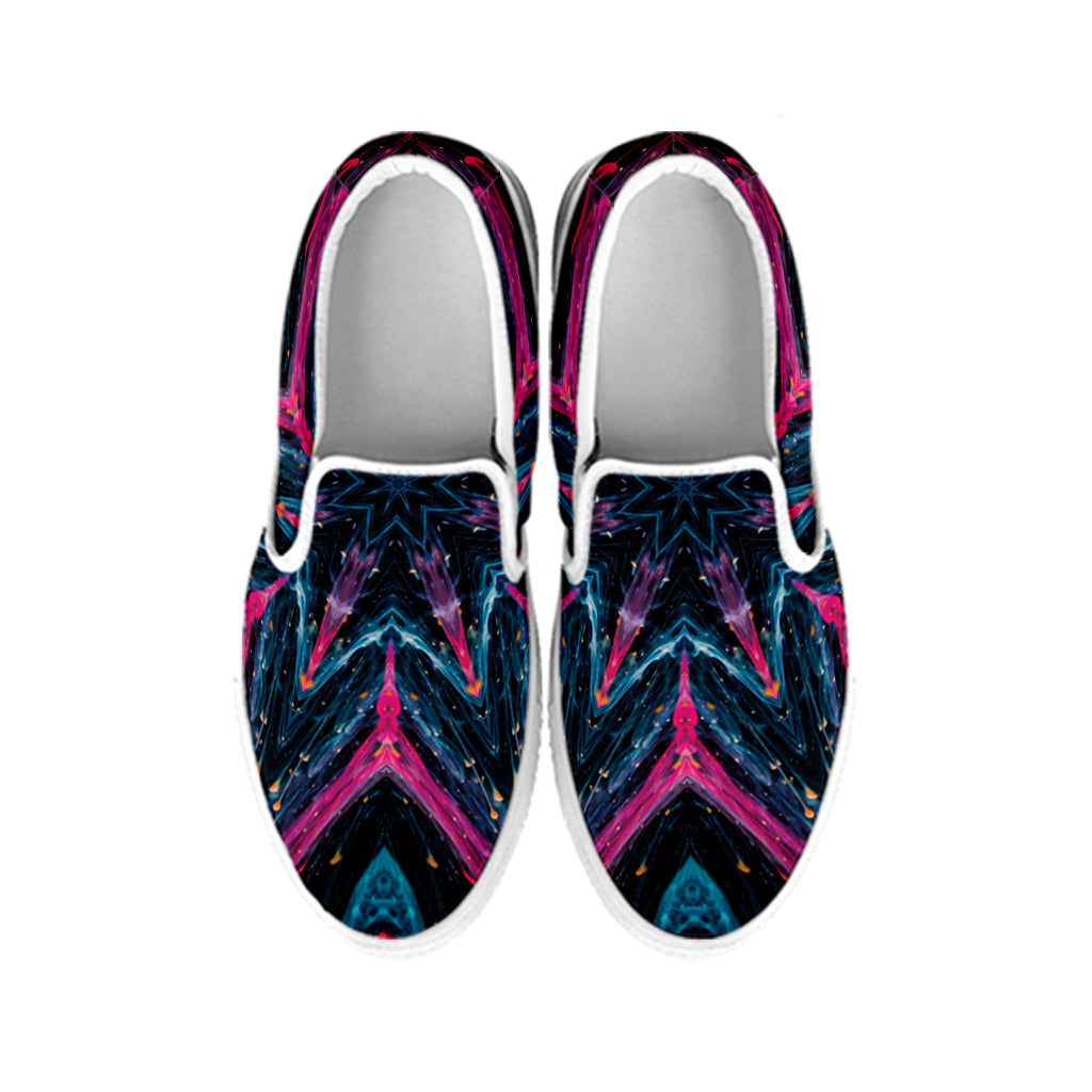 Dark Cloud Kaleidoscope Print White Slip On Shoes