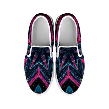 Dark Cloud Kaleidoscope Print White Slip On Shoes