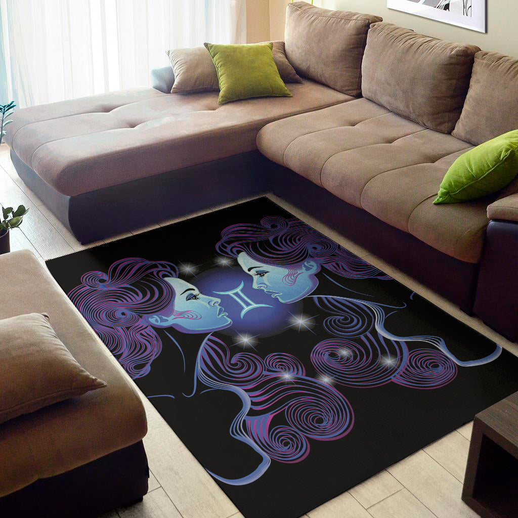 Dark Gemini Zodiac Sign Print Area Rug