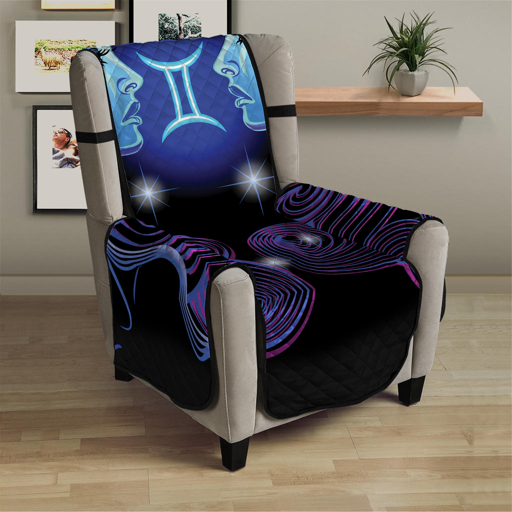 Dark Gemini Zodiac Sign Print Armchair Protector