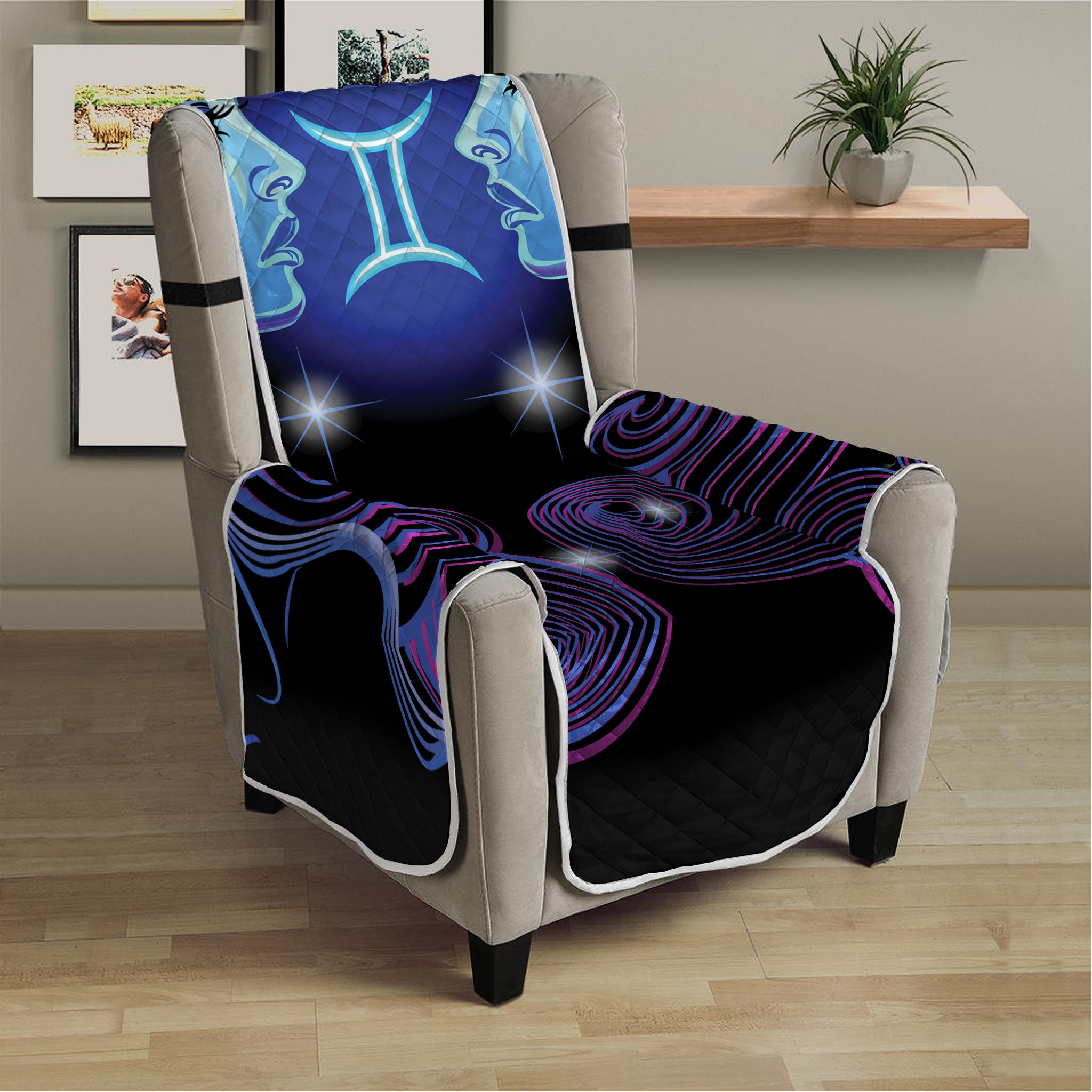 Dark Gemini Zodiac Sign Print Armchair Protector