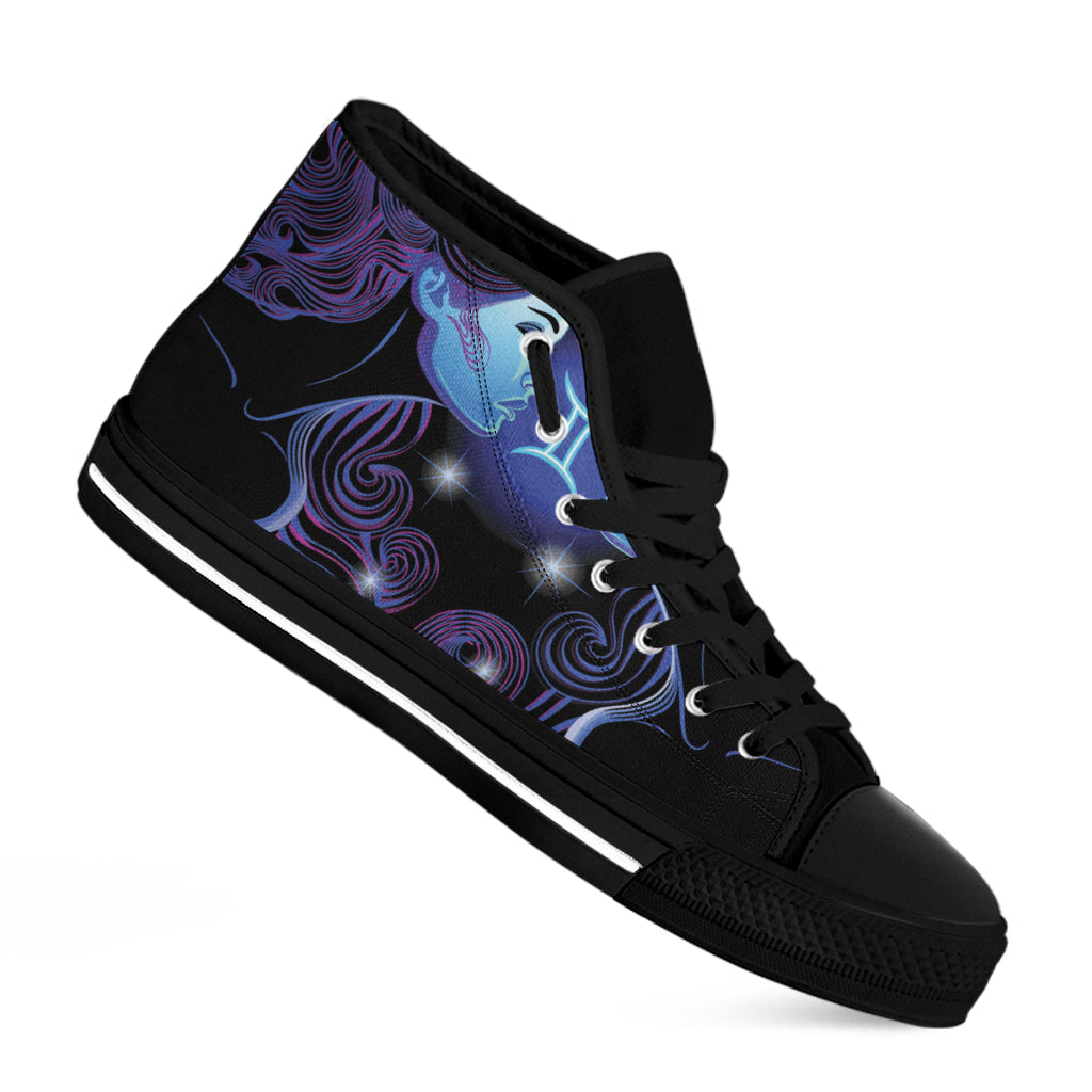 Dark Gemini Zodiac Sign Print Black High Top Shoes