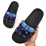 Dark Gemini Zodiac Sign Print Black Slide Sandals