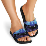 Dark Gemini Zodiac Sign Print Black Slide Sandals
