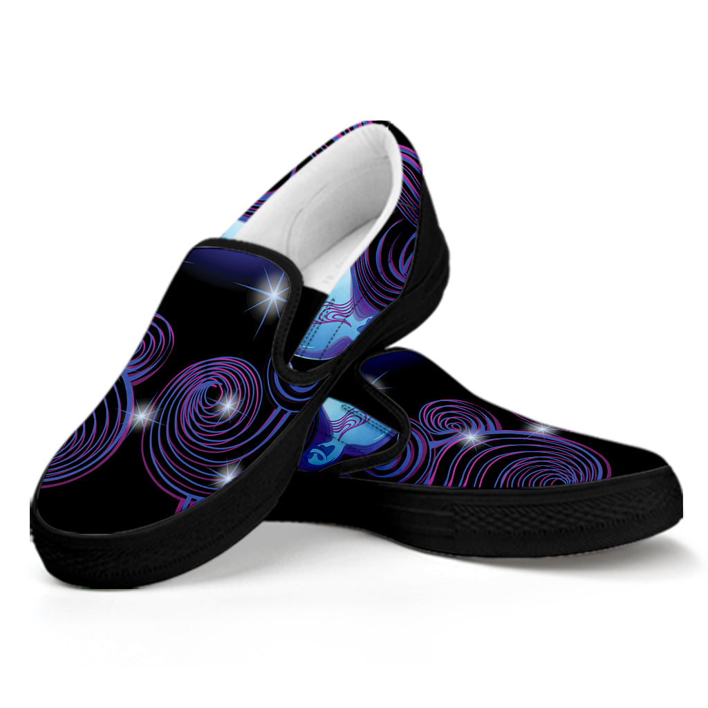 Dark Gemini Zodiac Sign Print Black Slip On Shoes