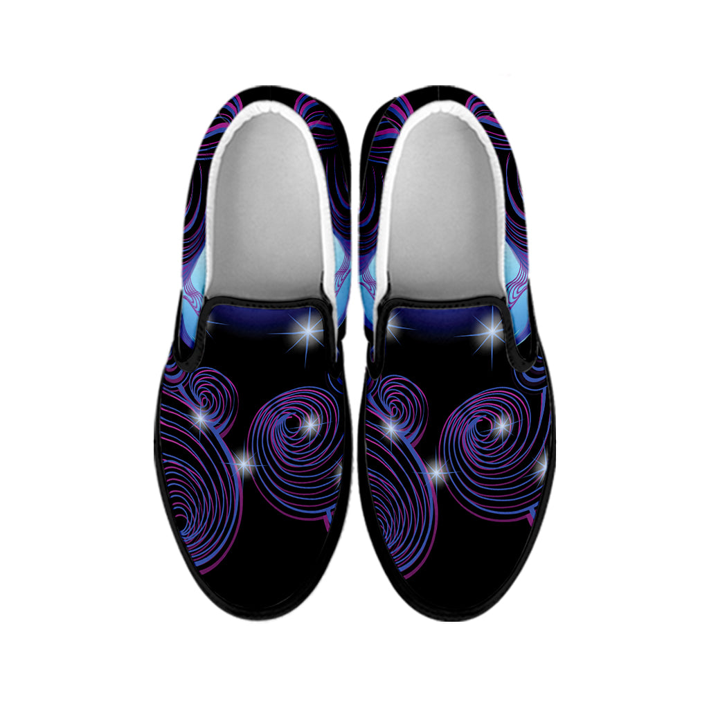 Dark Gemini Zodiac Sign Print Black Slip On Shoes