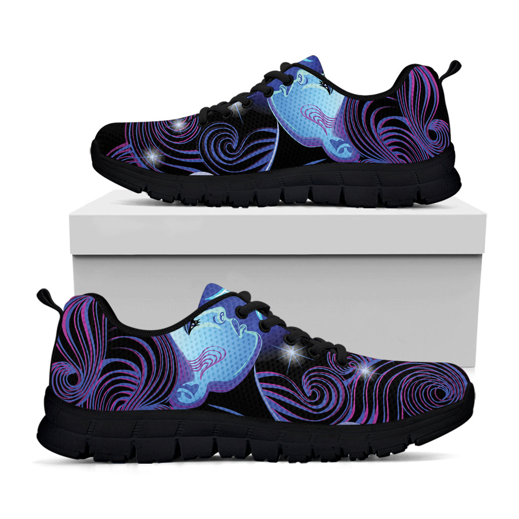 Dark Gemini Zodiac Sign Print Black Sneakers
