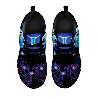 Dark Gemini Zodiac Sign Print Black Sneakers