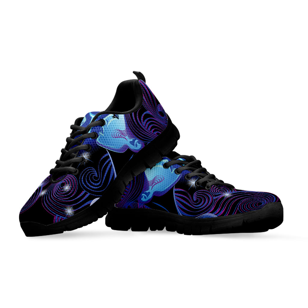 Dark Gemini Zodiac Sign Print Black Sneakers