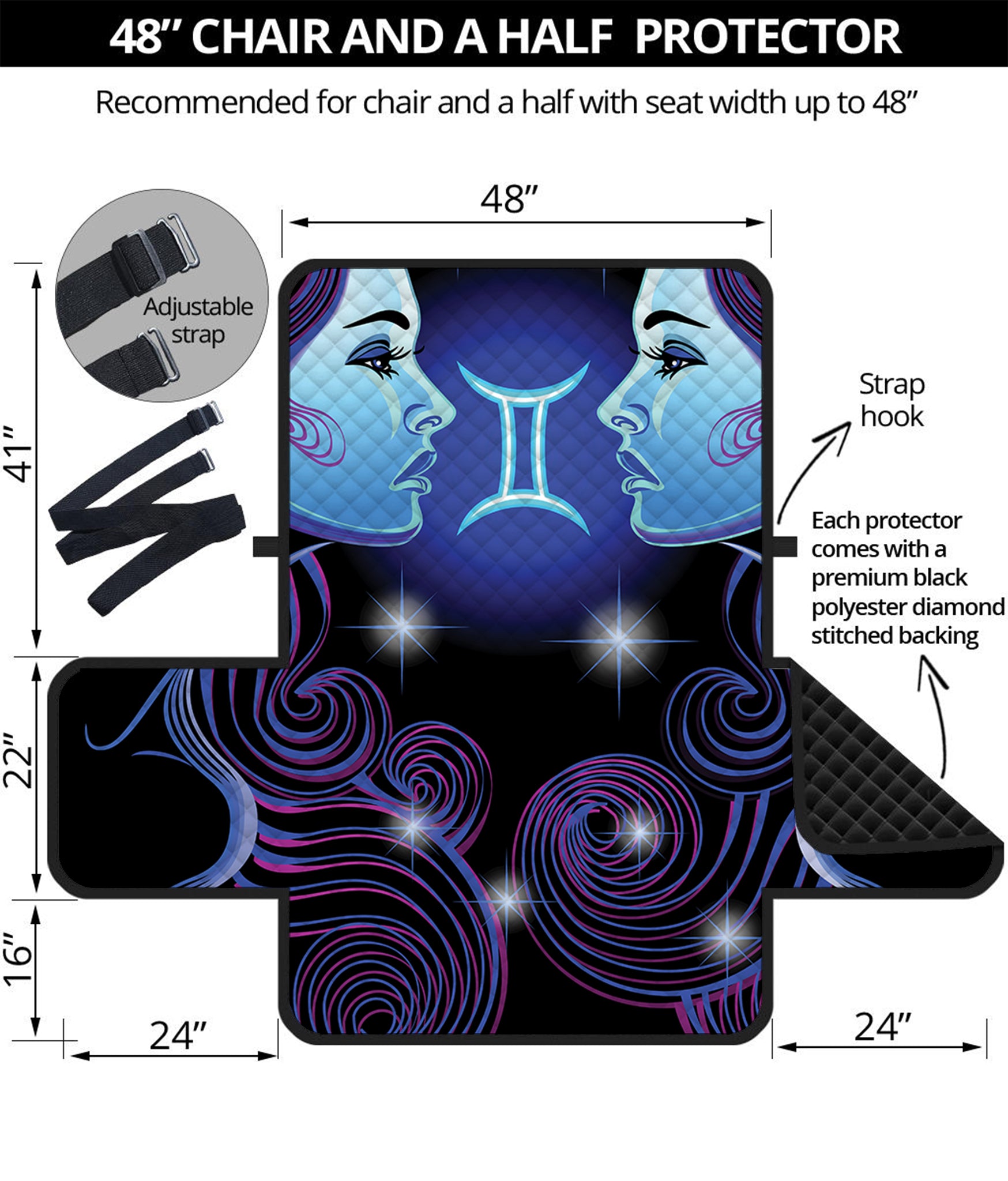 Dark Gemini Zodiac Sign Print Half Sofa Protector