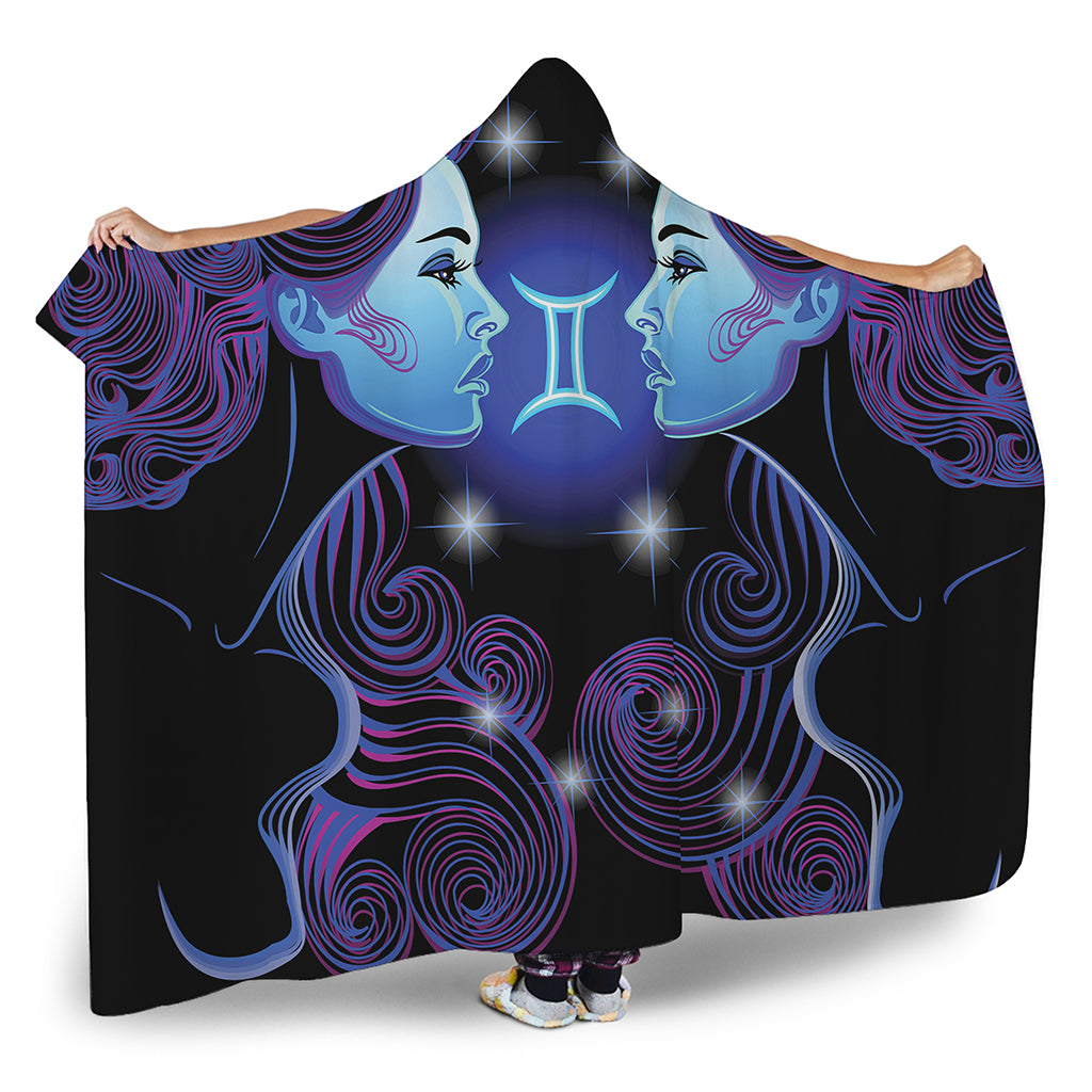 Dark Gemini Zodiac Sign Print Hooded Blanket