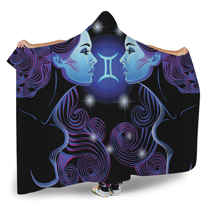 Dark Gemini Zodiac Sign Print Hooded Blanket