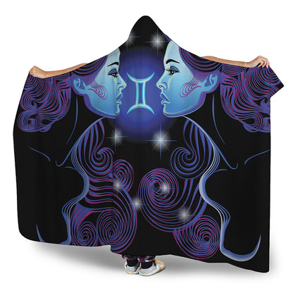 Dark Gemini Zodiac Sign Print Hooded Blanket