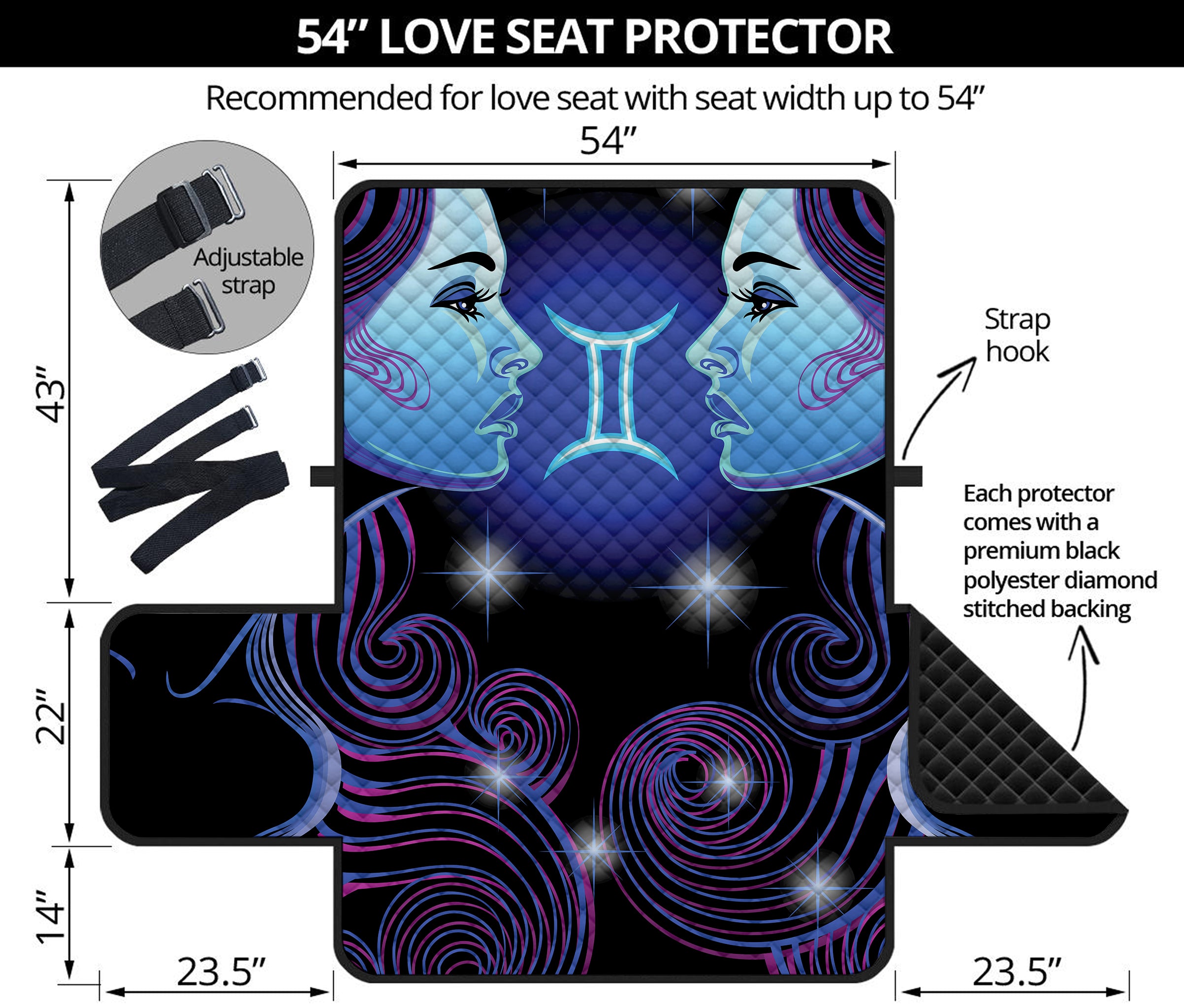 Dark Gemini Zodiac Sign Print Loveseat Protector