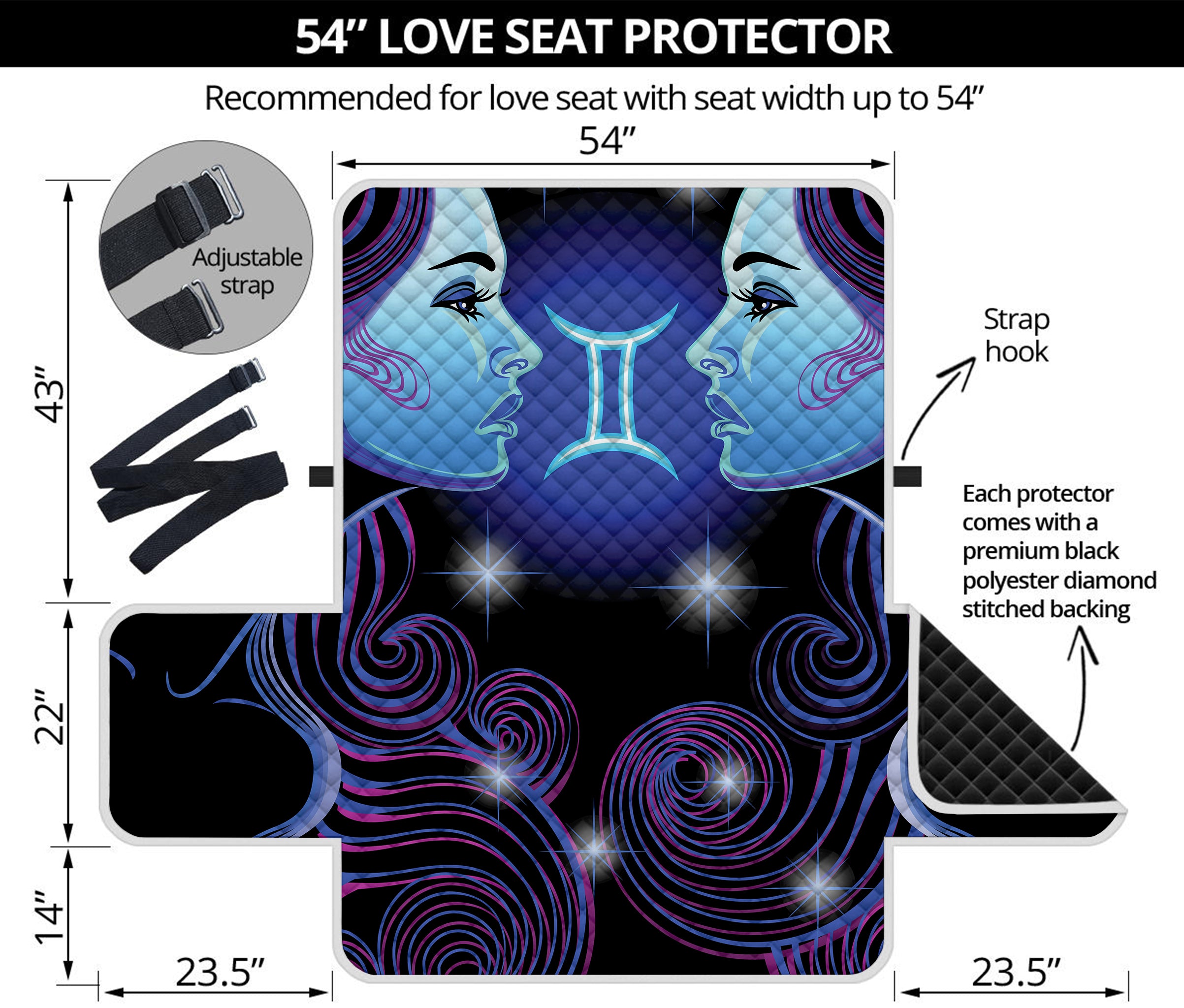 Dark Gemini Zodiac Sign Print Loveseat Protector