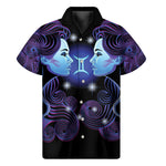 Dark Gemini Zodiac Sign Print Men's Short Sleeve Shirt