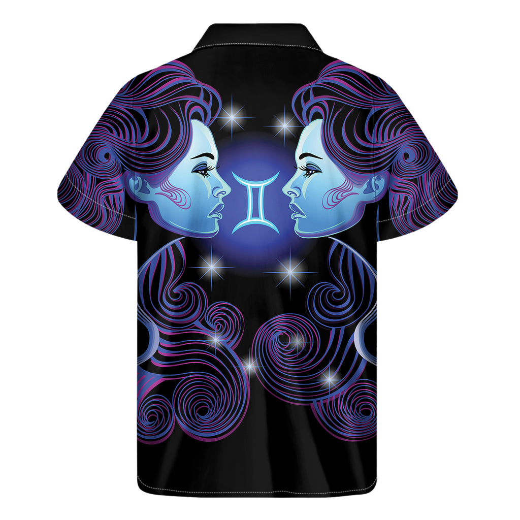 Dark Gemini Zodiac Sign Print Men's Short Sleeve Shirt