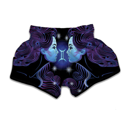 Dark Gemini Zodiac Sign Print Muay Thai Boxing Shorts