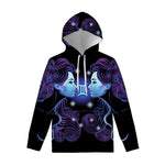 Dark Gemini Zodiac Sign Print Pullover Hoodie