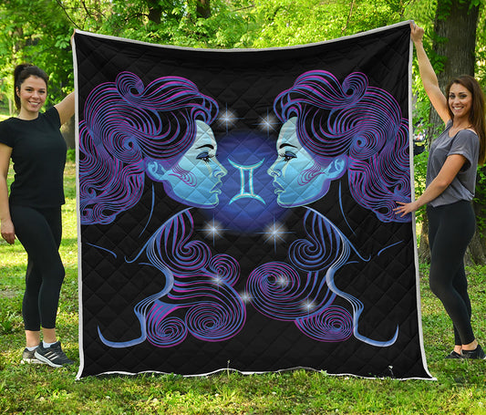 Dark Gemini Zodiac Sign Print Quilt