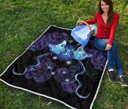 Dark Gemini Zodiac Sign Print Quilt