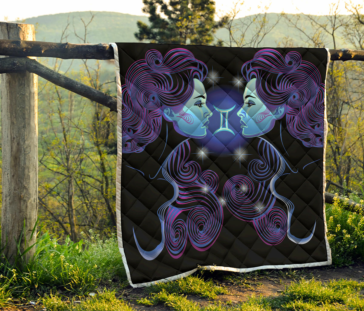 Dark Gemini Zodiac Sign Print Quilt