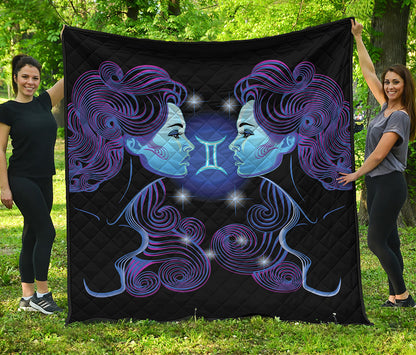 Dark Gemini Zodiac Sign Print Quilt