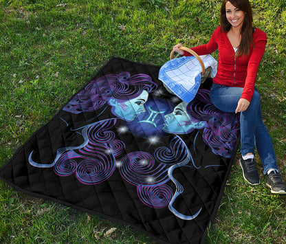 Dark Gemini Zodiac Sign Print Quilt