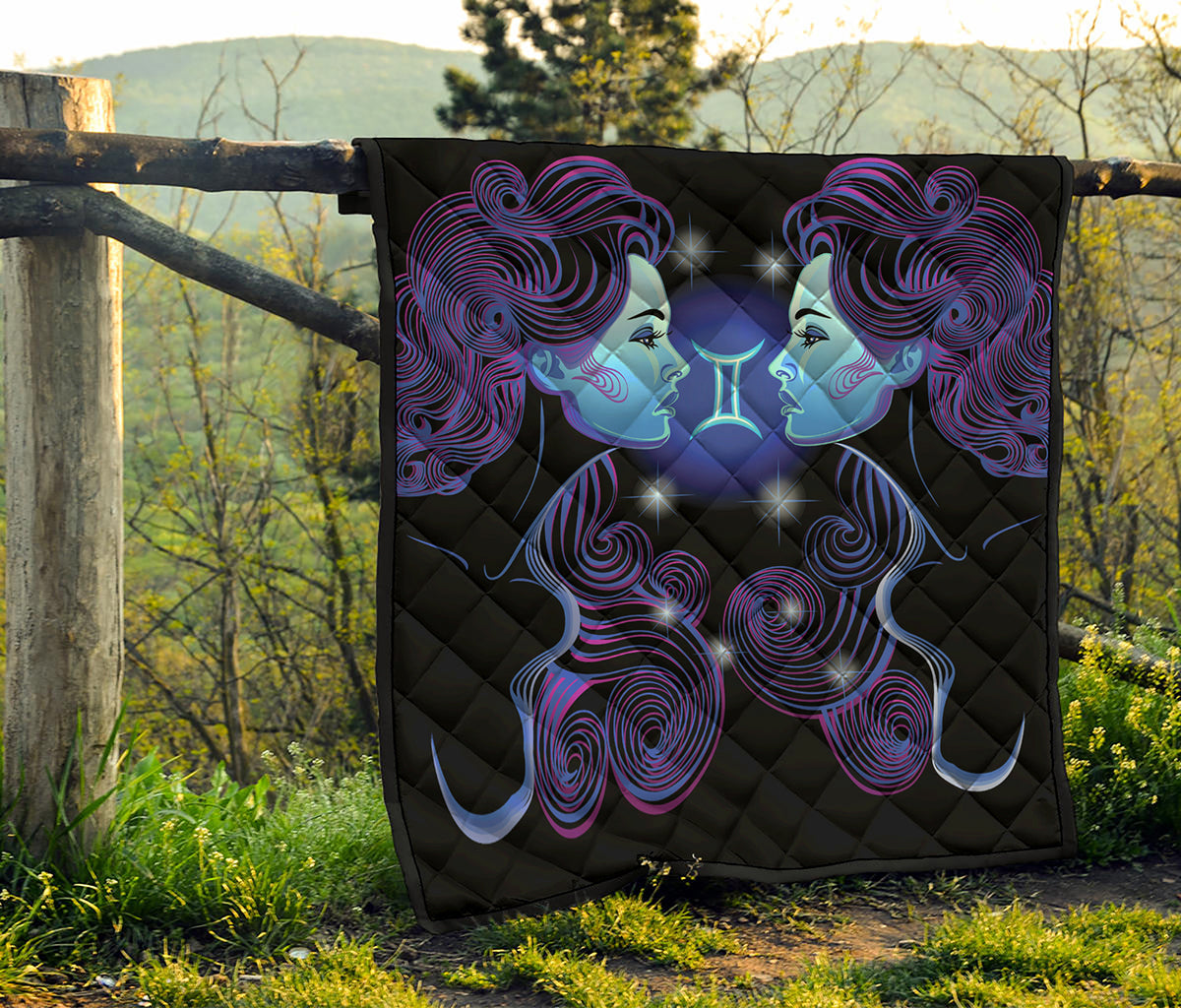 Dark Gemini Zodiac Sign Print Quilt