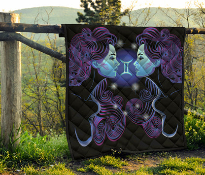 Dark Gemini Zodiac Sign Print Quilt