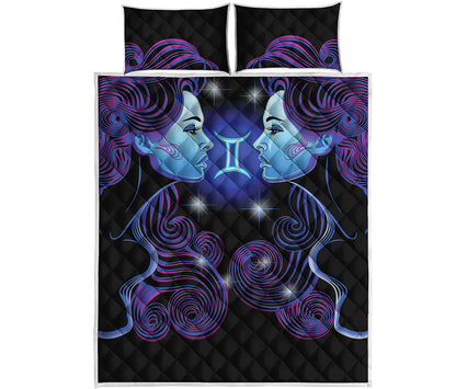 Dark Gemini Zodiac Sign Print Quilt Bed Set