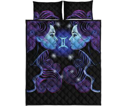 Dark Gemini Zodiac Sign Print Quilt Bed Set