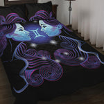 Dark Gemini Zodiac Sign Print Quilt Bed Set