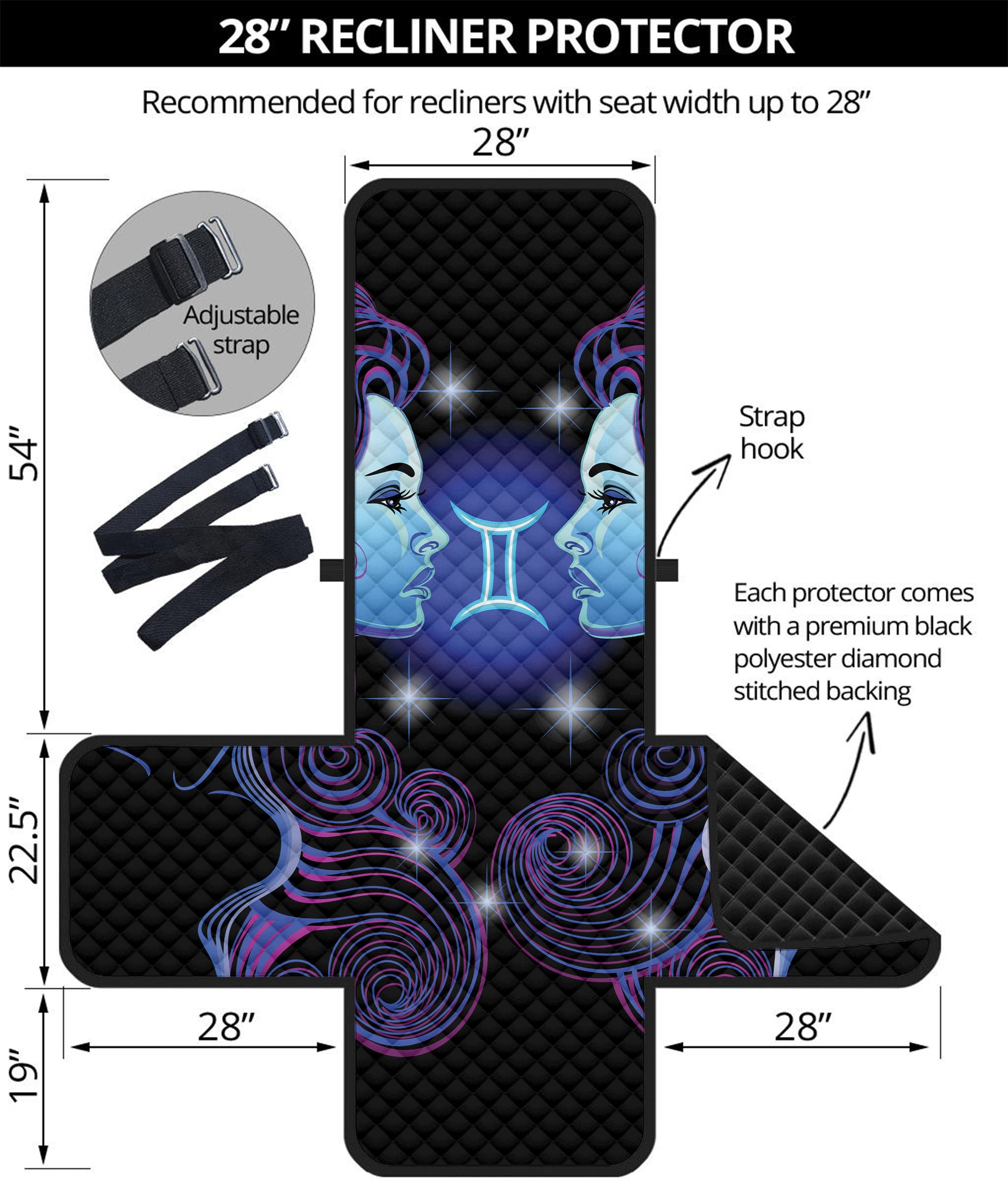 Dark Gemini Zodiac Sign Print Recliner Protector