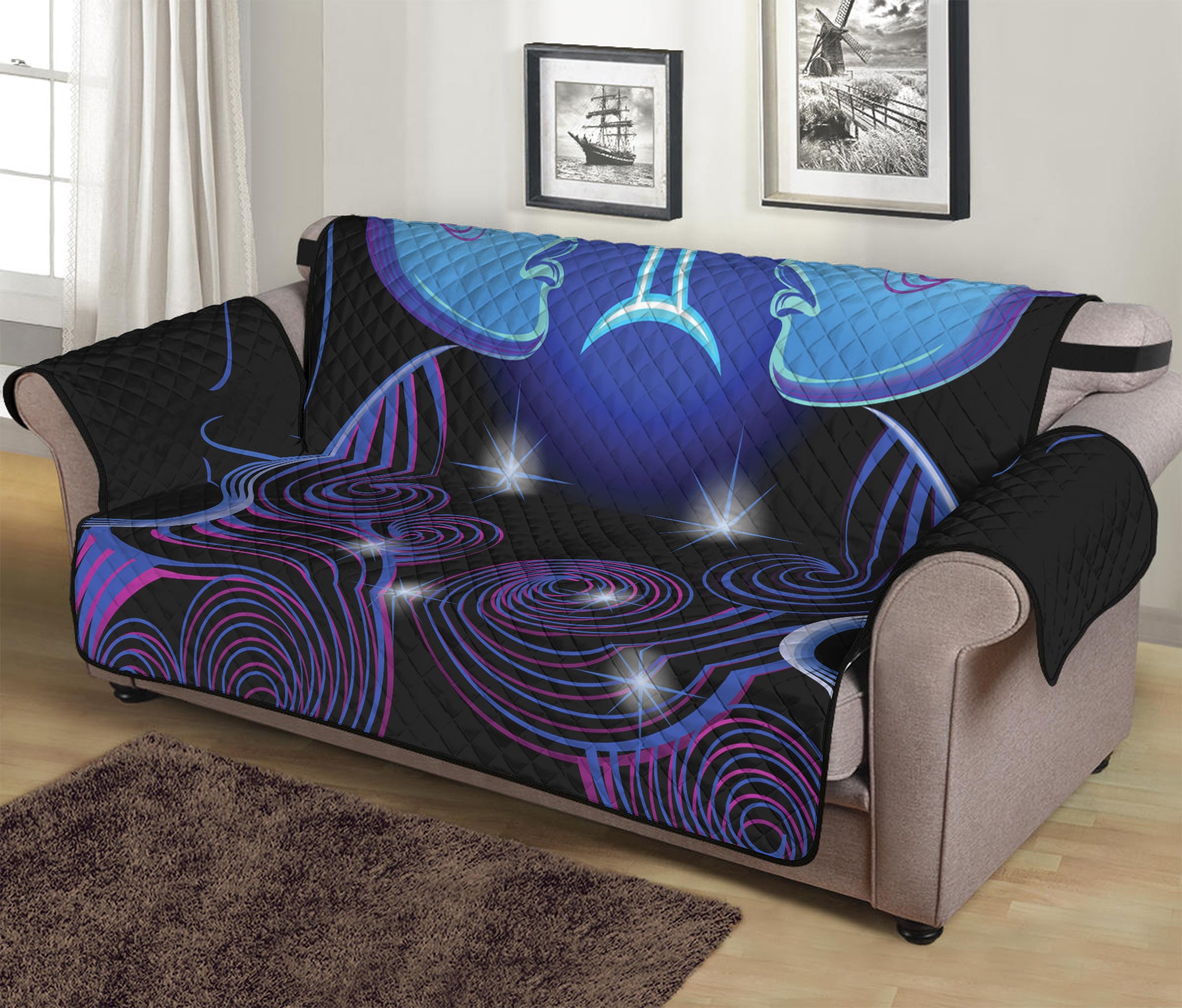 Dark Gemini Zodiac Sign Print Sofa Protector