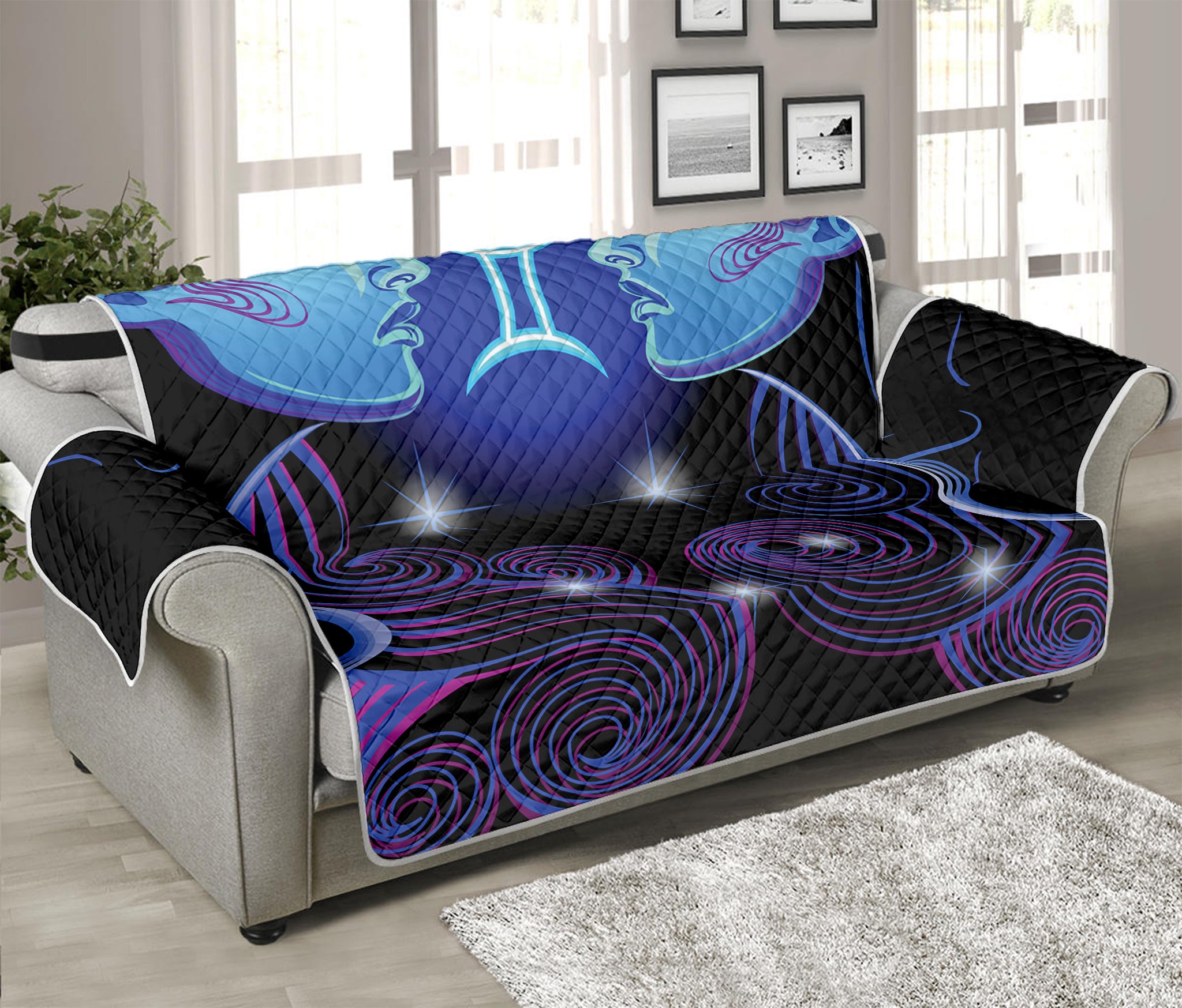 Dark Gemini Zodiac Sign Print Sofa Protector