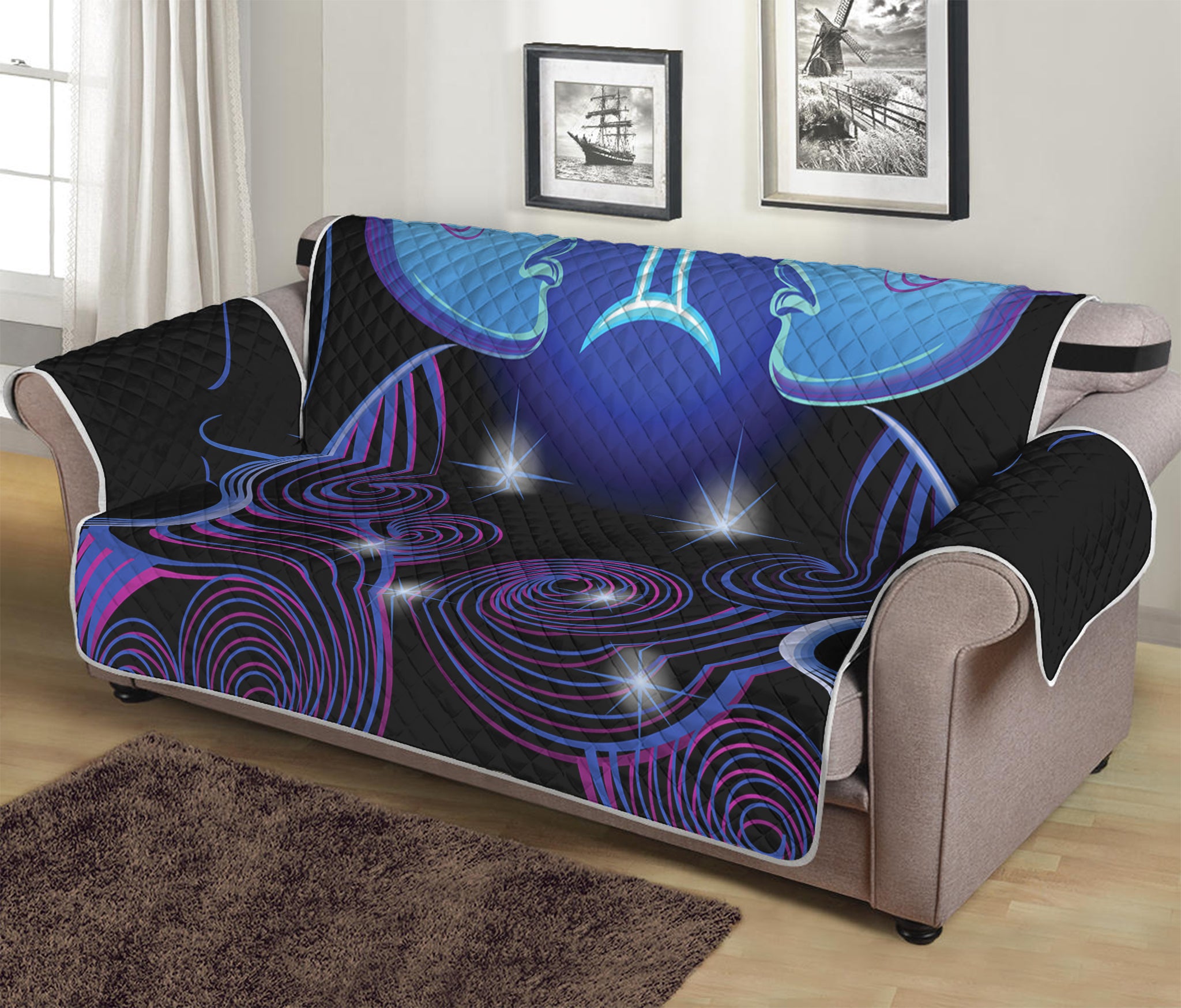 Dark Gemini Zodiac Sign Print Sofa Protector