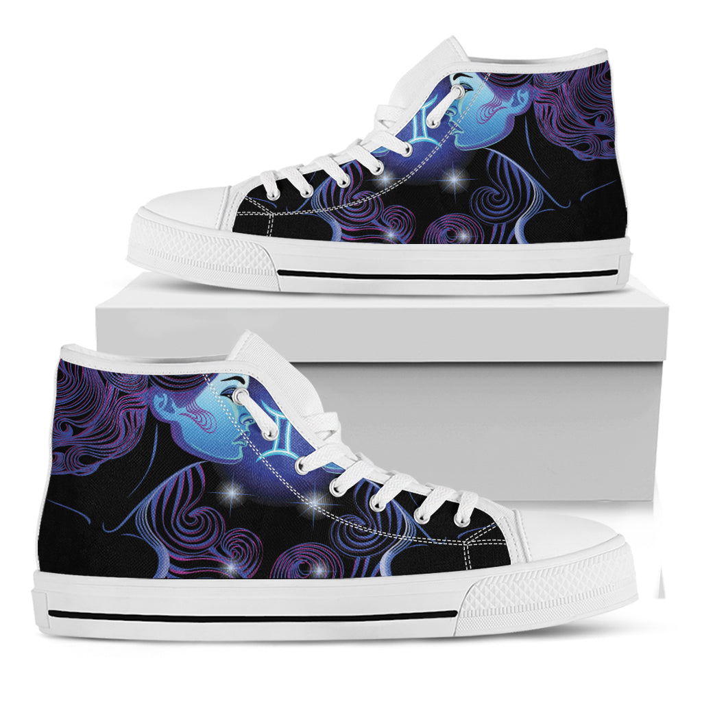 Dark Gemini Zodiac Sign Print White High Top Shoes