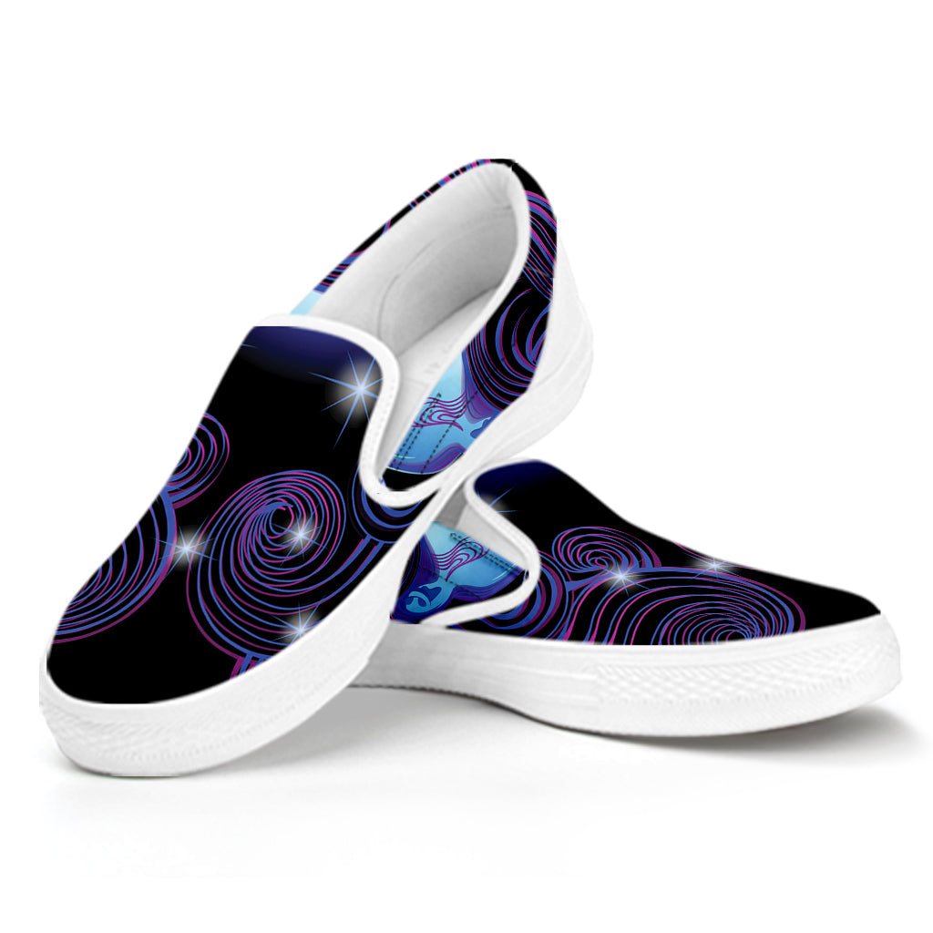 Dark Gemini Zodiac Sign Print White Slip On Shoes