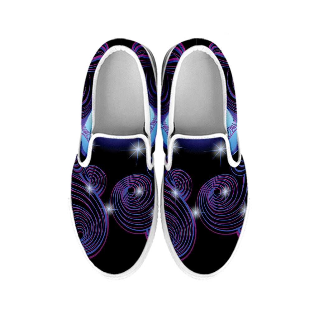 Dark Gemini Zodiac Sign Print White Slip On Shoes