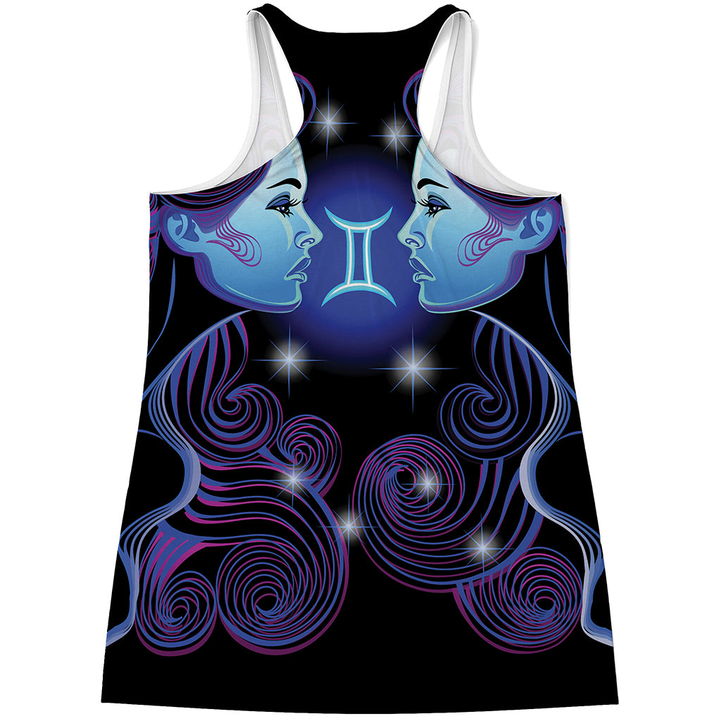Dark Gemini Zodiac Sign Print Women's Racerback Tank Top