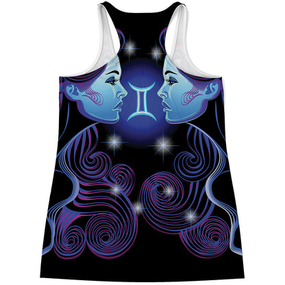 Dark Gemini Zodiac Sign Print Women's Racerback Tank Top