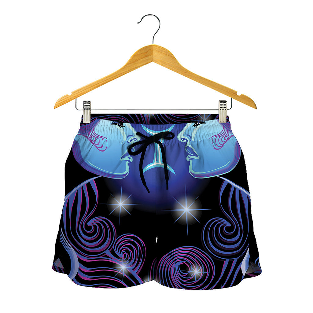 Dark Gemini Zodiac Sign Print Women's Shorts