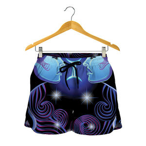 Dark Gemini Zodiac Sign Print Women's Shorts