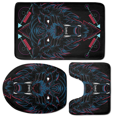Dark Geometric Wolf Print 3 Piece Bath Mat Set