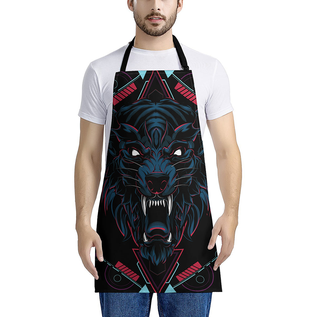 Dark Geometric Wolf Print Apron