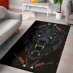 Dark Geometric Wolf Print Area Rug