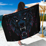 Dark Geometric Wolf Print Beach Sarong Wrap