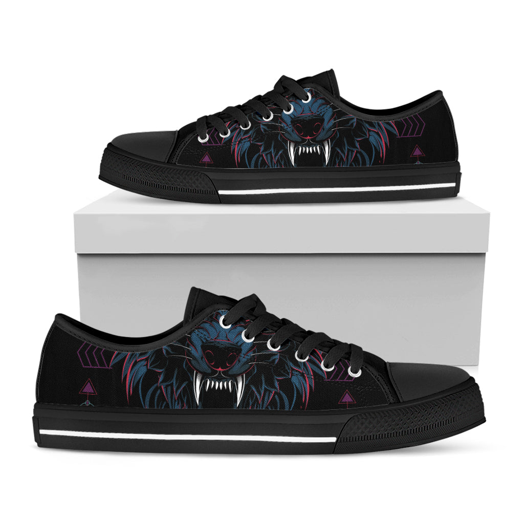Dark Geometric Wolf Print Black Low Top Shoes 